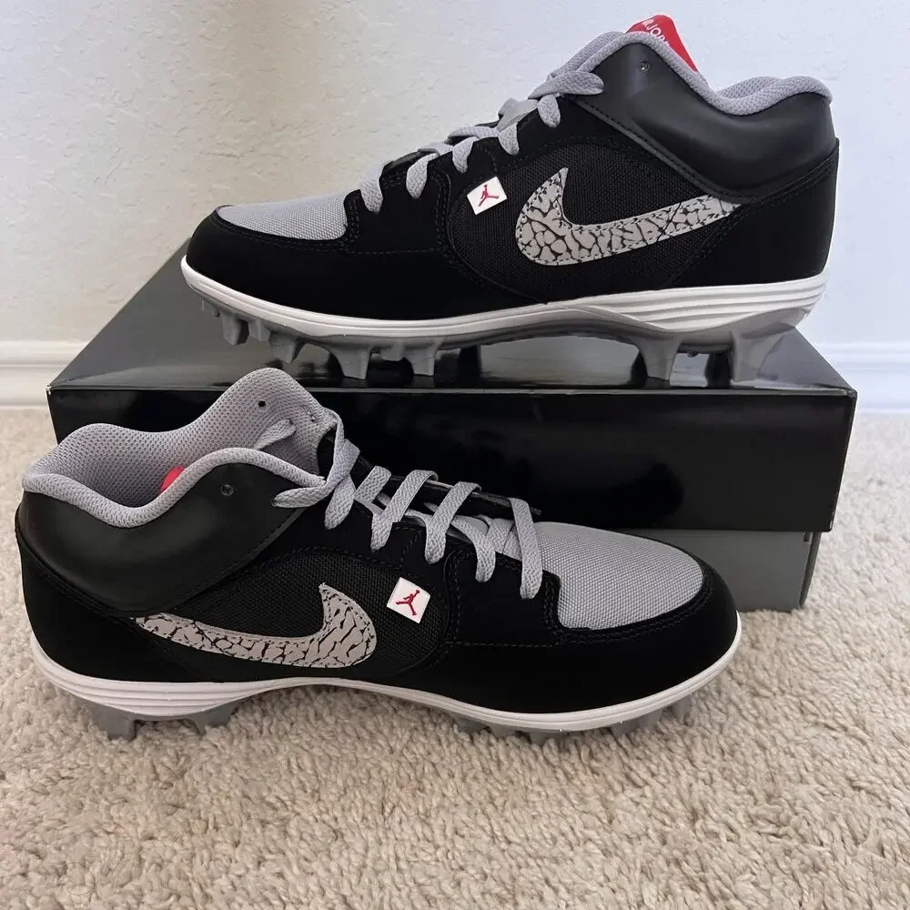 Nike Air Jordan Stadium 90 Low TD Black Cement Football HQ0210-060 Men’s Size 10